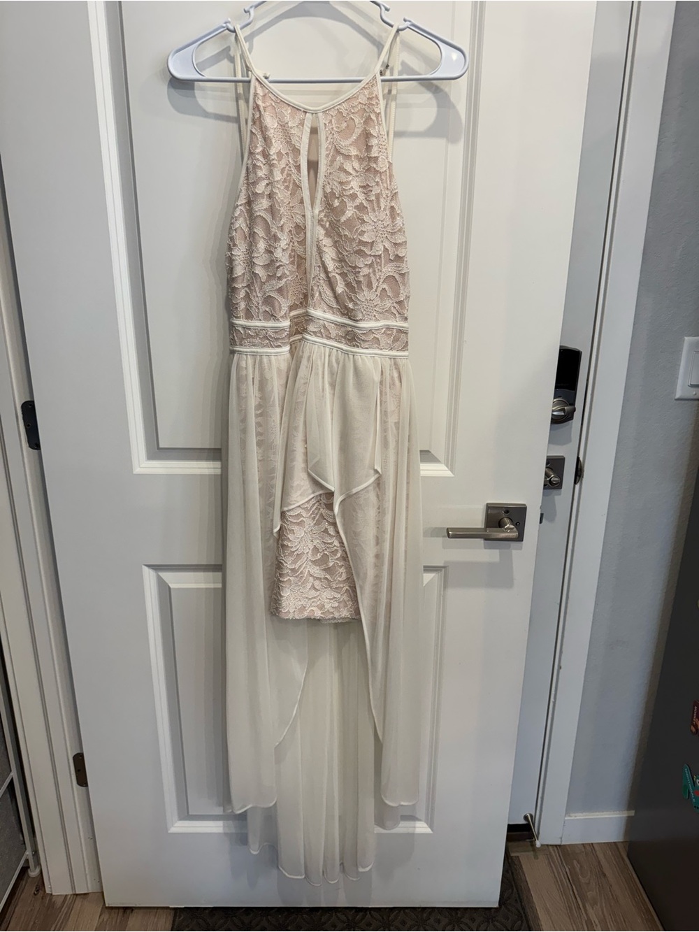 Morgan & Co. Blush Lace Overlay Evening Dress